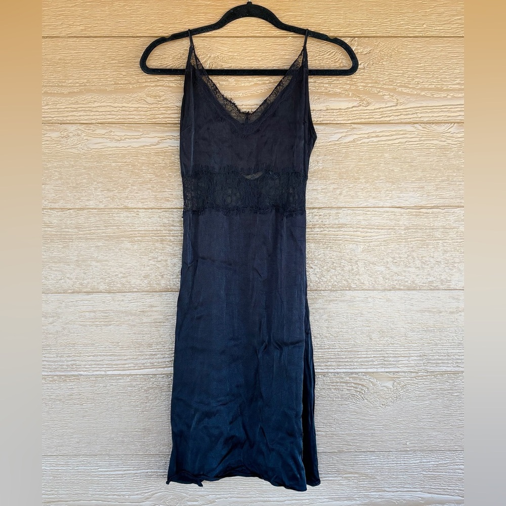 NBD Black Lace-Trim Slip Dress Sz S